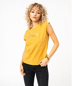 tee-shirt manches courtes imprime coupe loose femme jauneJ775601_1