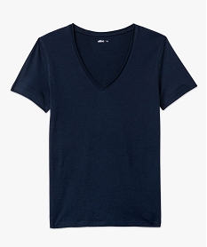 tee-shirt a manches courtes avec col v roulotte femme bleu t-shirts manches courtesJ776901_4