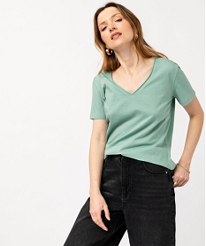 tee-shirt a manches courtes avec col v roulotte femme vert t-shirts manches courtesJ777001_1