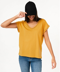 tee-shirt a manches courtes avec finitions scintillantes femme jauneJ777701_2