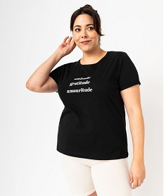 tee-shirt a manches courtes avec message femme grande taille noirJ778701_2