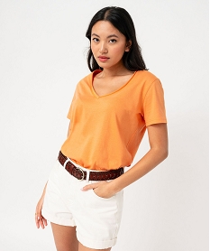 tee-shirt a manches courtes avec col v roulotte femme orange t-shirts manches courtesJ778901_1