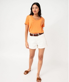 tee-shirt a manches courtes avec col v roulotte femme orange t-shirts manches courtesJ778901_4