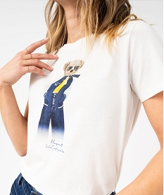 tee-shirt manches courtes ample imprime femme - lulucastagnette beigeJ779001_3
