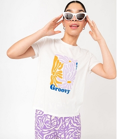 tee-shirt manches courtes imprime en cotonmodal femme blancJ779101_2