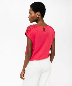 tee-shirt a manches courtes avec epaules en dentelle femme rose t-shirts manches courtesJ779601_3