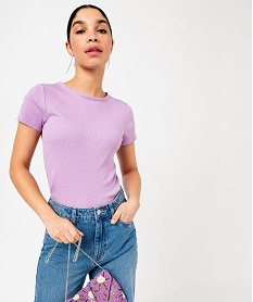 tee-shirt manches courtes en maille cotelee femme violet t-shirts manches courtesJ781801_2