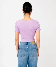 tee-shirt manches courtes en maille cotelee femme violet t-shirts manches courtesJ781801_3