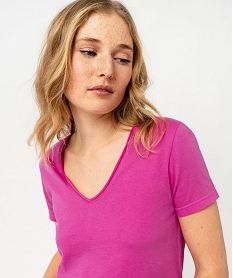 tee-shirt a manches courtes avec col v roulotte femme rose t-shirts manches courtesJ781901_2