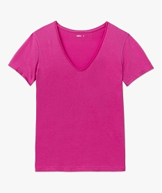 tee-shirt a manches courtes avec col v roulotte femme rose t-shirts manches courtesJ781901_4
