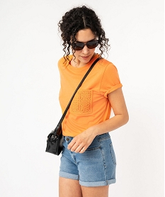 tee-shirt manches courtes en modal a poche crochetee femme orangeJ782701_1