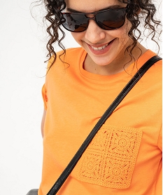 tee-shirt manches courtes en modal a poche crochetee femme orangeJ782701_2