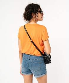 tee-shirt manches courtes en modal a poche crochetee femme orangeJ782701_3