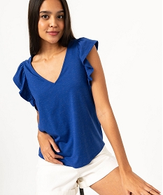 tee-shirt manches courtes volantes a paillettes femme bleu t-shirts manches courtesJ783301_1