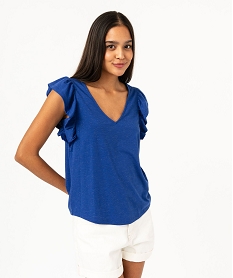 tee-shirt manches courtes volantes a paillettes femme bleu t-shirts manches courtesJ783301_2