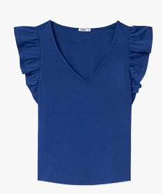 tee-shirt manches courtes volantes a paillettes femme bleuJ783301_4