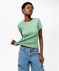 tee-shirt manches courtes en maille cotelee femme vert t-shirts manches courtesJ783801_1