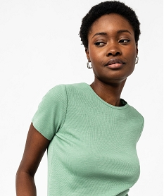 tee-shirt manches courtes en maille cotelee femme vert t-shirts manches courtesJ783801_2