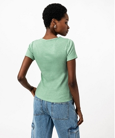 tee-shirt manches courtes en maille cotelee femme vert t-shirts manches courtesJ783801_3