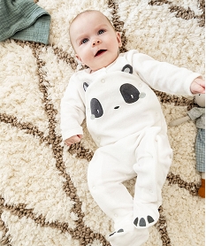 GEMO Pyjama velours motif panda ouverture devant  bébé Blanc