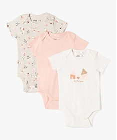 GEMO Bodies à manches courtes avec motifs maisons bébé fille (lot de 3) Beige