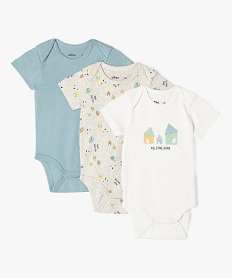 GEMO Body à manches courtes à motifs maison bébé garçon (lot de 3) Bleu