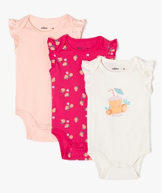 GEMO Bodies sans manches avec volants bébé fille (lot de 3) rose standard