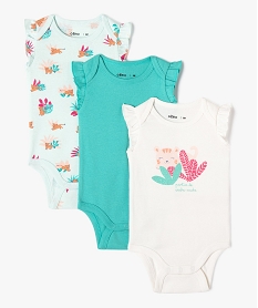 GEMO Bodies sans manches avec motifs de la jungle bébé fille (lot de 3) Vert