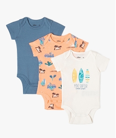 GEMO Bodies à manches courtes avec motifs marins bébé garçon (lot de 3) Blanc