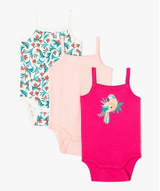 GEMO Bodies à bretelles avec motifs exotiques bébé fille (lot de 3) Rose