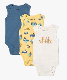 GEMO Bodies sans manches à motifs estivaux bébé garçon (lot de 3) Jaune