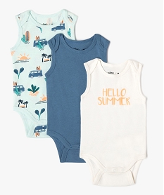 GEMO Bodies sans manches à motifs estivaux bébé garçon (lot de 3) Bleu