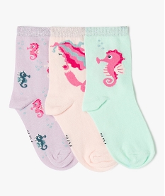 GEMO Chaussettes tige haute imprimées fille (lot de 3) rose standard