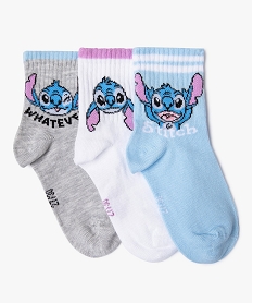 GEMO Chaussettes hautes avec motif Lilo et Stitch fille (lot de 3) - Disney bleu standard