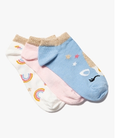 GEMO Chaussettes ultra-courtes à motifs pailletés fille (lot de 3) bleu standard