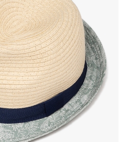 chapeau en paille de papier avec galon et bords en toile garcon beige accessoiresJ874201_2