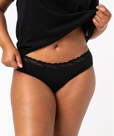 GEMO Slip en coton stretch avec taille en dentelle femme grande taille (lot de 2) Noir