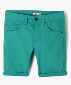 GEMO Bermuda garçon en coton twill uni à revers Vert