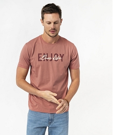 GEMO Tee-shirt manches courtes avec inscription homme Rose