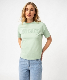 tee-shirt a manches courte avec message brode femme vert t-shirts manches courtesK064201_1