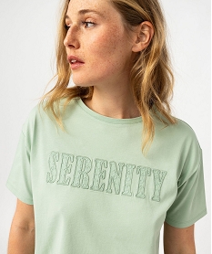 tee-shirt a manches courte avec message brode femme vert t-shirts manches courtesK064201_2