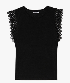 tee-shirt manches courtes dentelle en maille souple femme noir t-shirts manches courtesK064401_4