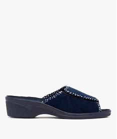 GEMO Chaussons femme mules confort compensées à scratch dessus en velours Bleu