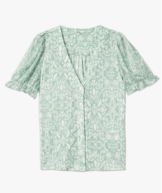 tee-shirt boutonne avec manches courtes en voile femme vert t-shirts manches courtesK065301_4
