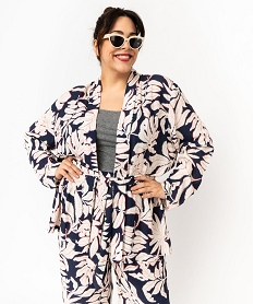 veste kimono ample en viscose fleurie femme grande taille blanc vestes et manteauxK081001_1