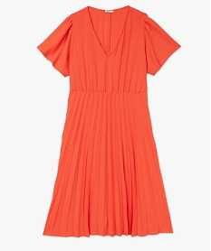 robe grande taille manches courtes fluide et plissee femme orangeK081501_4