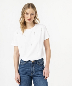 tee-shirt a manches courtes avec strass femme blanc t-shirts manches courtesK081801_1