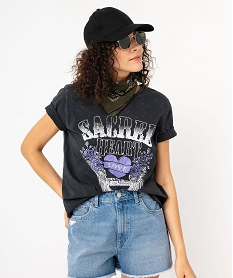 tee-shirt a manches courtes avec motif grunge femme grisK081901_2