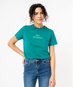 tee-shirt manches courtes en coton a message femme vert t-shirts manches courtesK091601_1