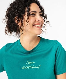 tee-shirt manches courtes en coton a message femme vert t-shirts manches courtesK091601_2